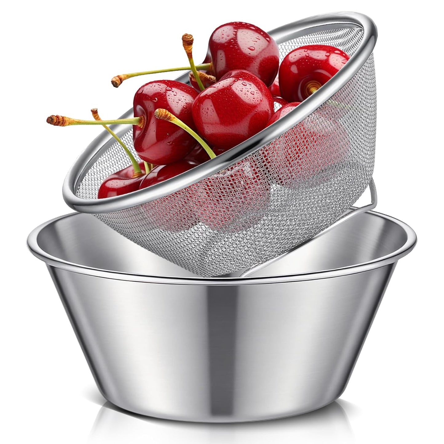 Mini Colander Food Strainer,5.51 x 2.36 Inches,Round,2 | Fine Mesh Colander with Bowl, 304 Stainless Steel, Strainer for Washing Fruits Vegetables Rice, Kitchen Cooking Prep
