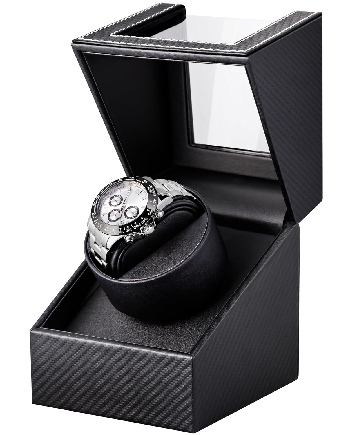 Watch Winder for Automatic Watches: Automatic Single Watch Winder Box | Japanese Quiet Motor, Anti-Magnetic Design, USB-C or Battery Power, Adjustable Pillow, Black Carbon Fiber, Gift for Men