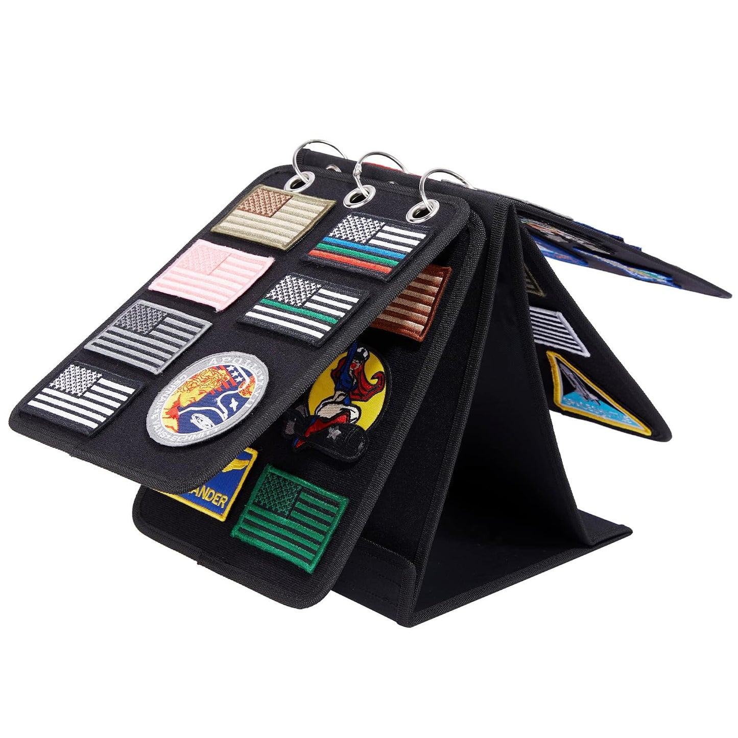 Patch Display, Vertical Patch Organizer with 4 Pages for Hook & Loop Patch Collections Display, 3-Ring Patch Display Holder (Black)
