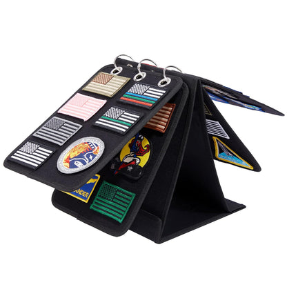 Patch Display, Vertical Patch Organizer with 4 Pages for Hook & Loop Patch Collections Display, 3-Ring Patch Display Holder (Black)