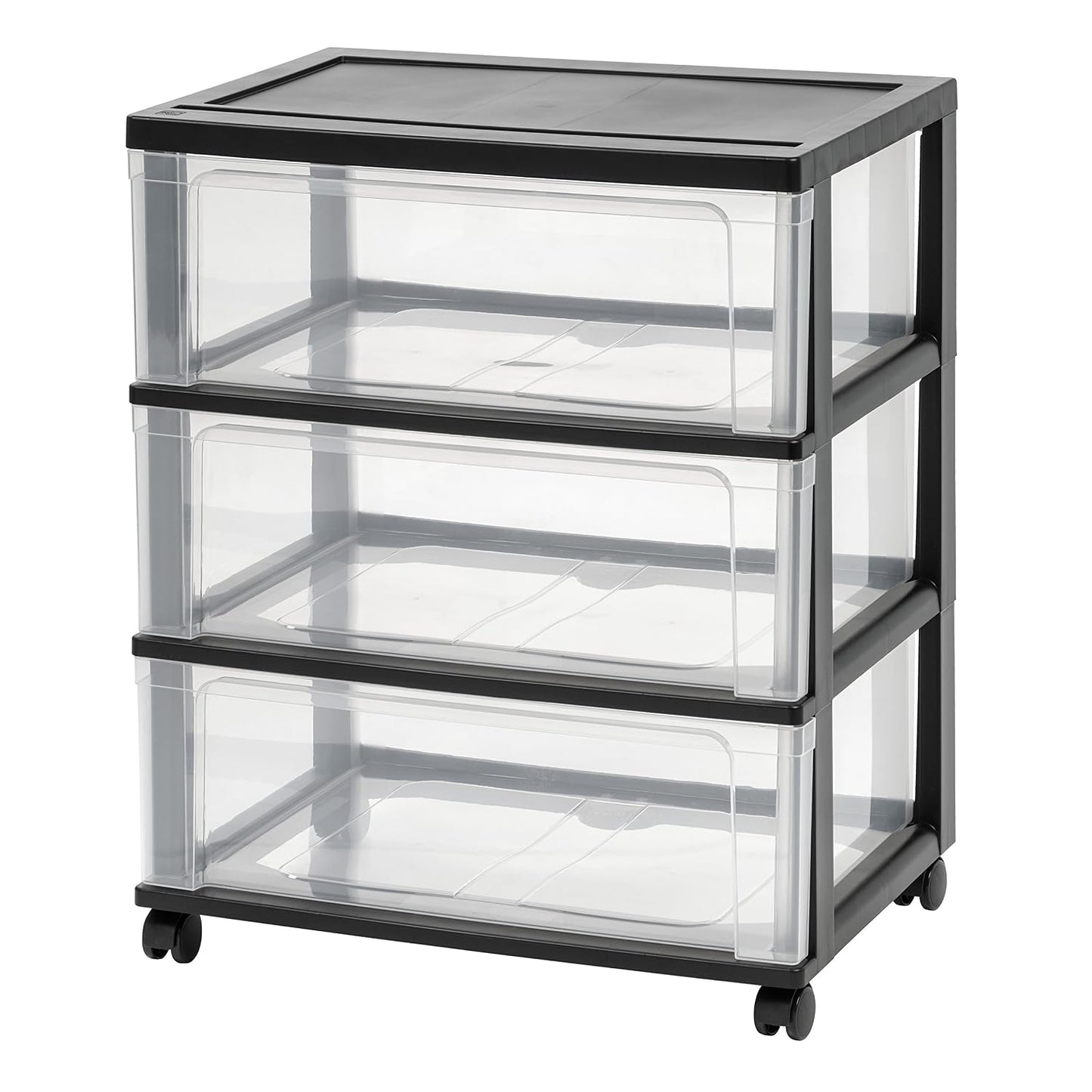 IRIS USA 3-Drawer Wide Storage Cart with Wheels, Organizer, Black | Store clothing, towels, office supplies, craft materials and household essentials with organized storage around your home