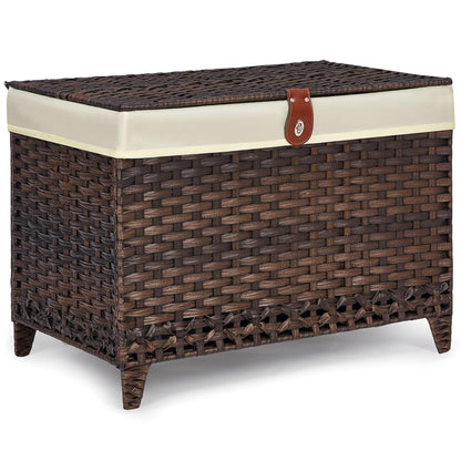 Wicker Storage Basket with Lid, 160L Shelf Basket with Removable Liner Bag | Rattan-Inspired Woven Design, Elevated Feet, Storage Trunk for Wardrobe, Bedroom & Home Organization