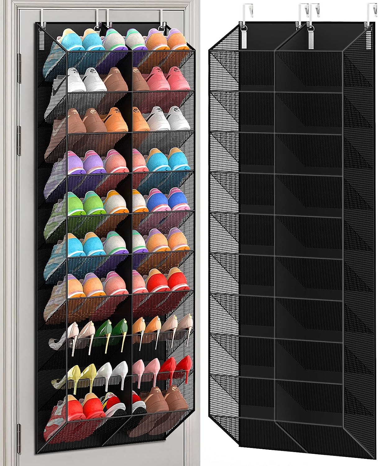 Over the Door Shoe Organizer for 20-30 Pairs, 10-Tier, Black