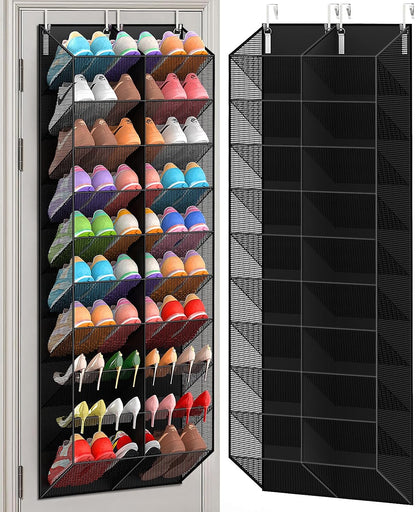 Over the Door Shoe Organizer for 20-30 Pairs, 10-Tier, Black