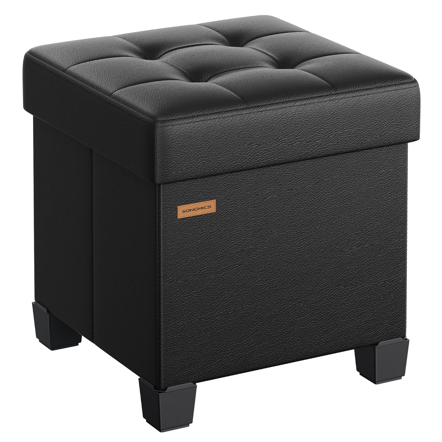 SONGMICS Storage Ottoman, Cube Ottoman with Legs, 15 x 15 x 15.7 Inches, Footstool, Footrest, 10 Gal. (37 L), Synthetic Leather, for Bedroom, Living Room, Dorm, Ink Black ULSF0512B02