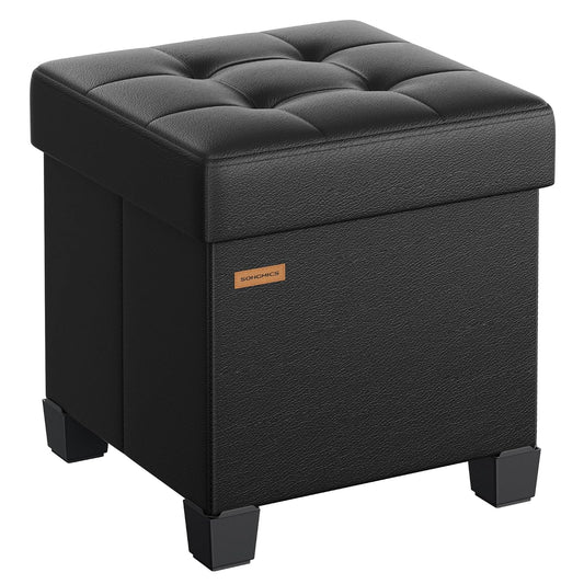 SONGMICS Storage Ottoman, Cube Ottoman with Legs, 15 x 15 x 15.7 Inches, Footstool, Footrest, 10 Gal. (37 L), Synthetic Leather, for Bedroom, Living Room, Dorm, Ink Black ULSF0512B02
