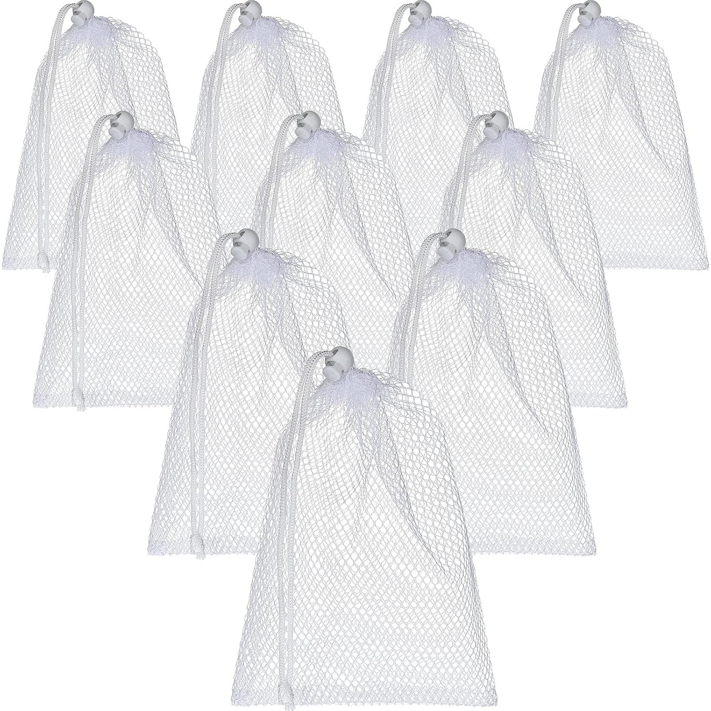 TecUnite 10 Pcs Mesh Laundry Bags with Drawstring Multicolor Mesh Sack Bag Nylon Gift Dishwasher Bag with Sliding for Storage Clothes Socks Jewelry Gifts Toys Fruit(11.8 x 7.5 Inch,White)
