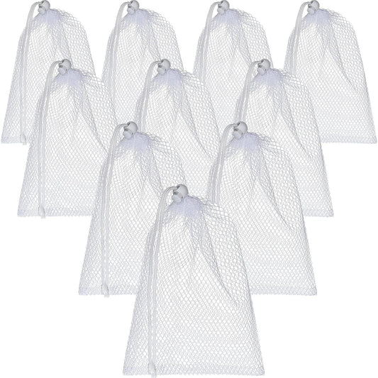 TecUnite 10 Pcs Mesh Laundry Bags with Drawstring Multicolor Mesh Sack Bag Nylon Gift Dishwasher Bag with Sliding for Storage Clothes Socks Jewelry Gifts Toys Fruit(11.8 x 7.5 Inch,White)