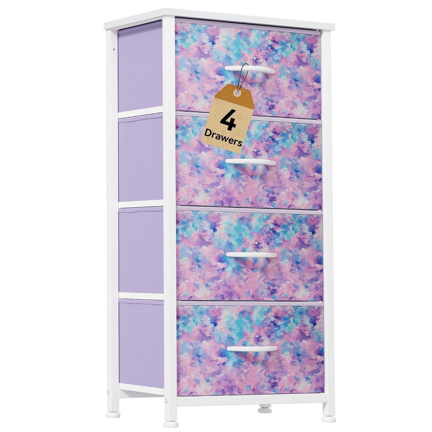 DWVO Dresser with 4 Drawers, Purple | Storage Tower Unit, For Room, Living Room, Closets, Sturdy Steel Frame, Wooden Top & Easy Pull Fabric Bins