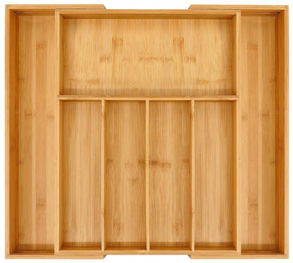 VaeFae Bamboo Drawer Organizer, Large, Natural | Expandable Silverware Organizer, Kitchen Utensil Storage, Wooden Cutlery Tray with Dividers, Fork and Spoon Holder