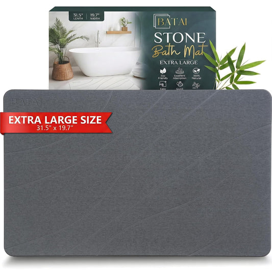 Extra Large Diatomaceous Earth Stone Bath Mat (31.... (Dark Gray | Diatomite)