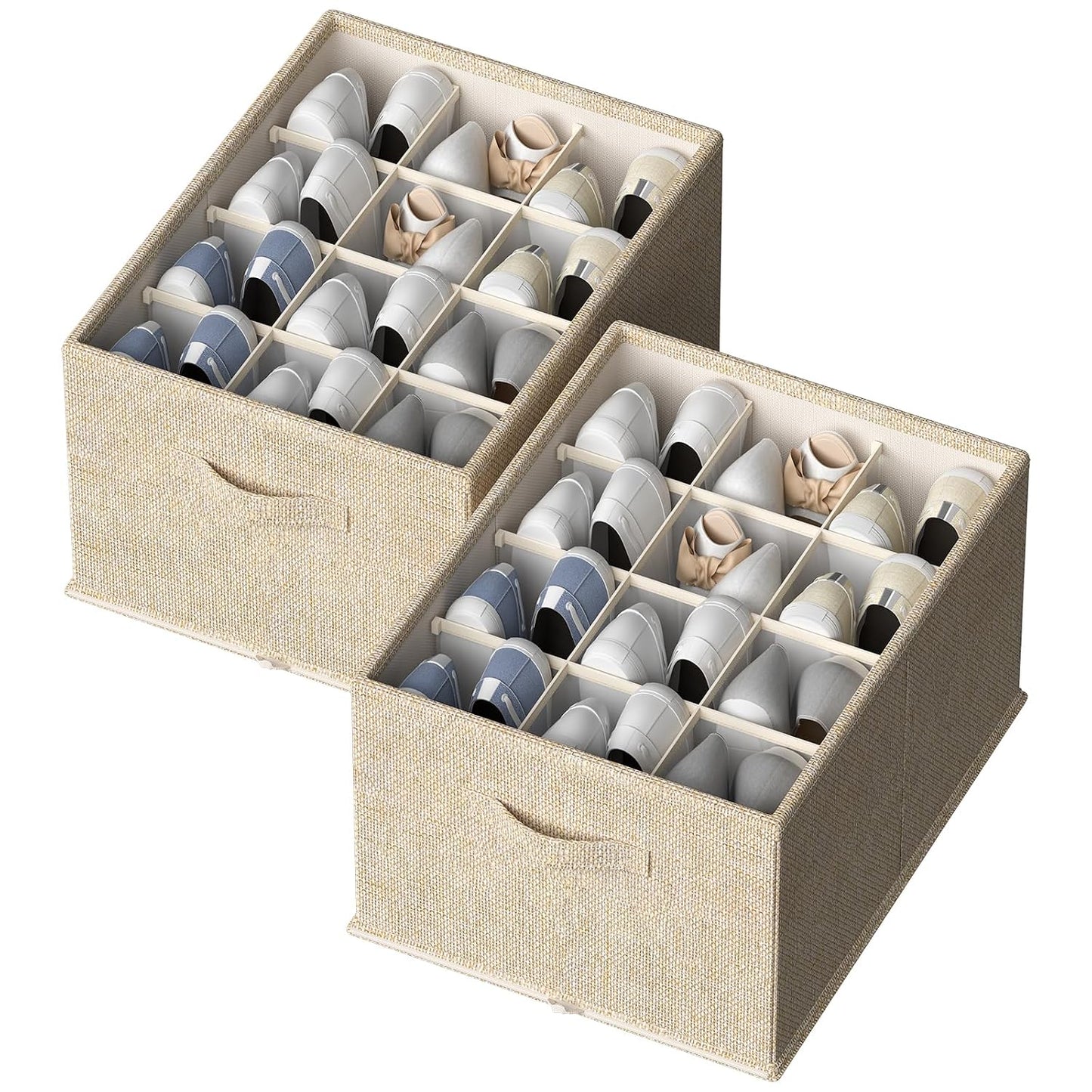 FHSQX 2 Pack Shoe Organizer for Closet,Foldable Shoe Organizer,Fits up to 24 Pairs,Storage Containers With Bottom Support for Shoes | Foldable