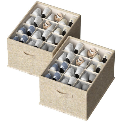 FHSQX 2 Pack Shoe Organizer for Closet,Foldable Shoe Organizer,Fits up to 24 Pairs,Storage Containers With Bottom Support for Shoes | Foldable