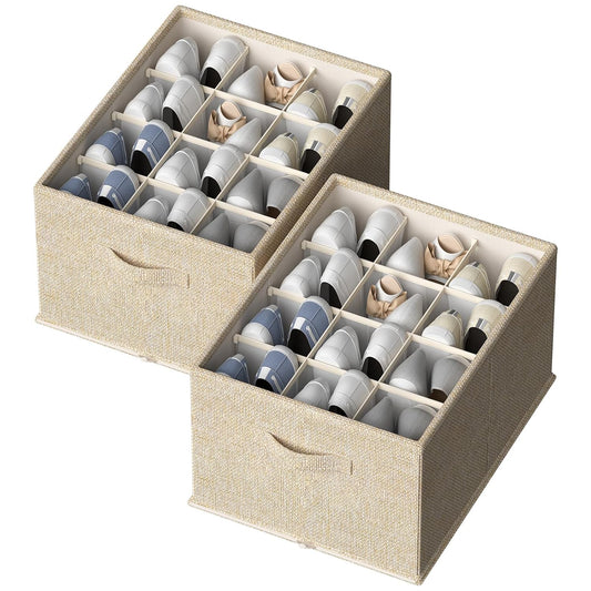 FHSQX 2 Pack Shoe Organizer for Closet,Foldable Shoe Organizer,Fits up to 24 Pairs,Storage Containers With Bottom Support for Shoes | Foldable