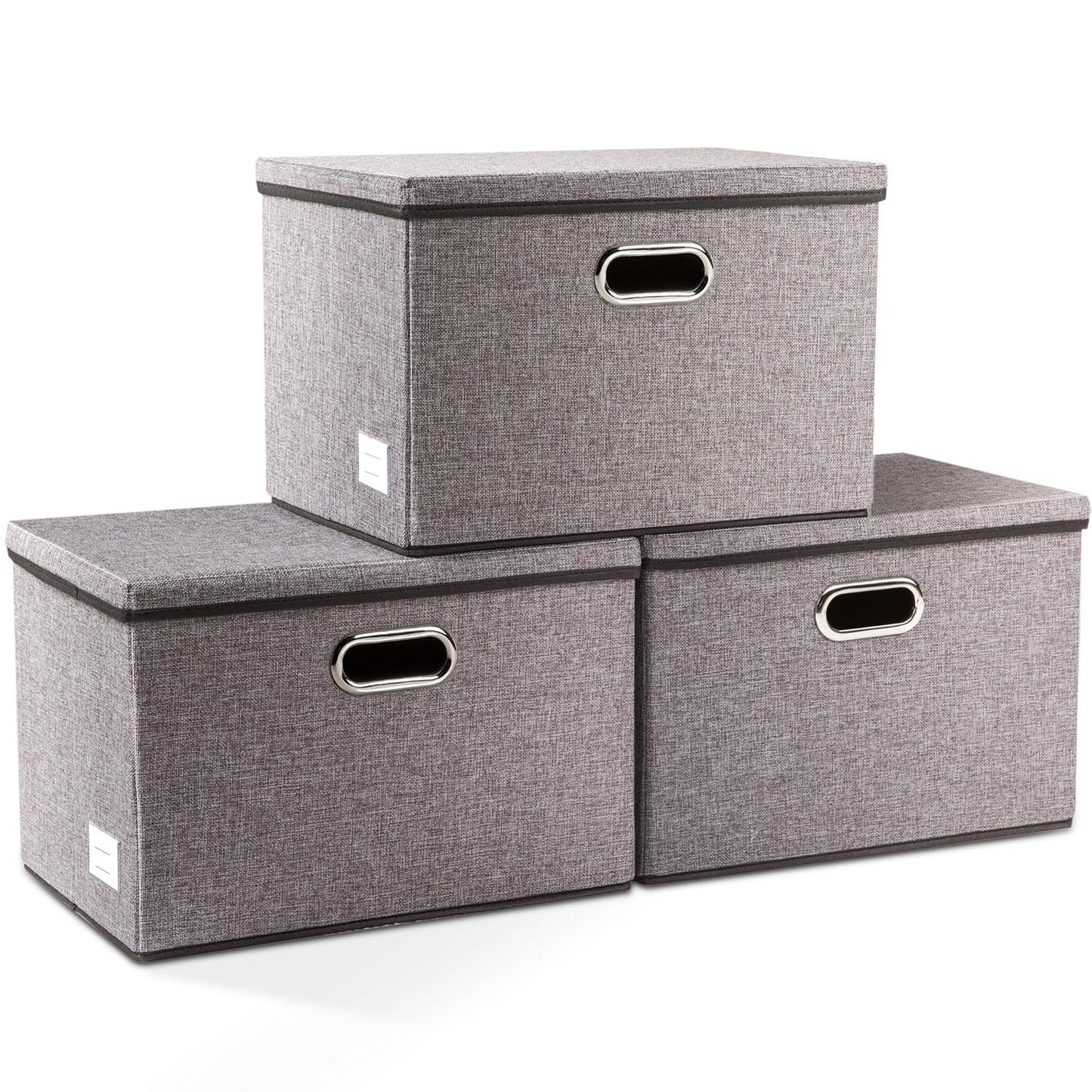 Large Collapsible Storage Bins with Lids [3-Pack] Linen/Cotton Blend Foldable Storage Boxes Organizer Containers Baskets Cube with Cover for Home Bedroom Closet Office Nursery(17.7x11.8x11.8)