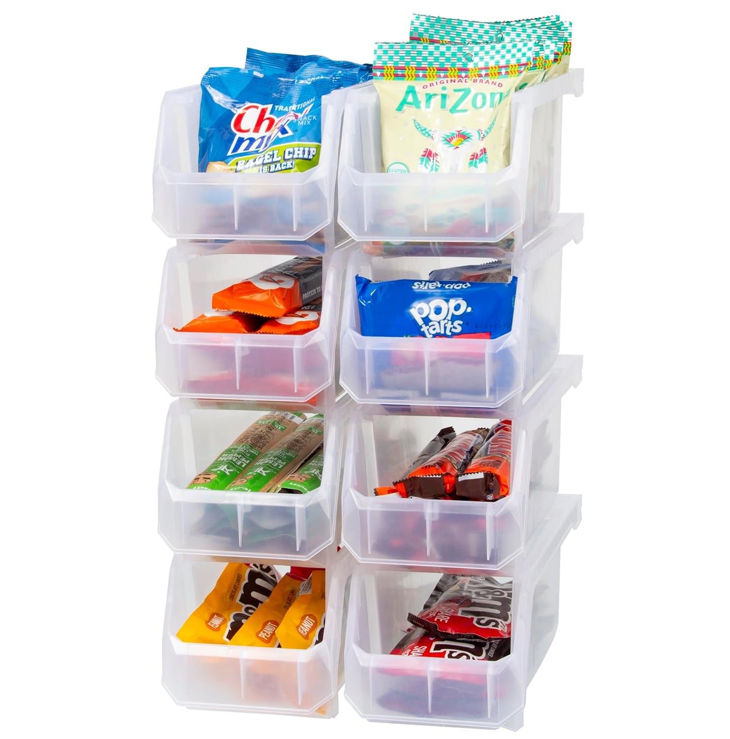Medium Plastic Storage Bins, Stackable Organizer Containers for Closet Pantry Shelf Garage and Office Organization, Clear, 8 Pack | Open-Front Stackable Bins For Garage, Pantry, Closet & Office, 11"L X 5,5"W X 5"H, Nests When Empty, Durable Plastic,