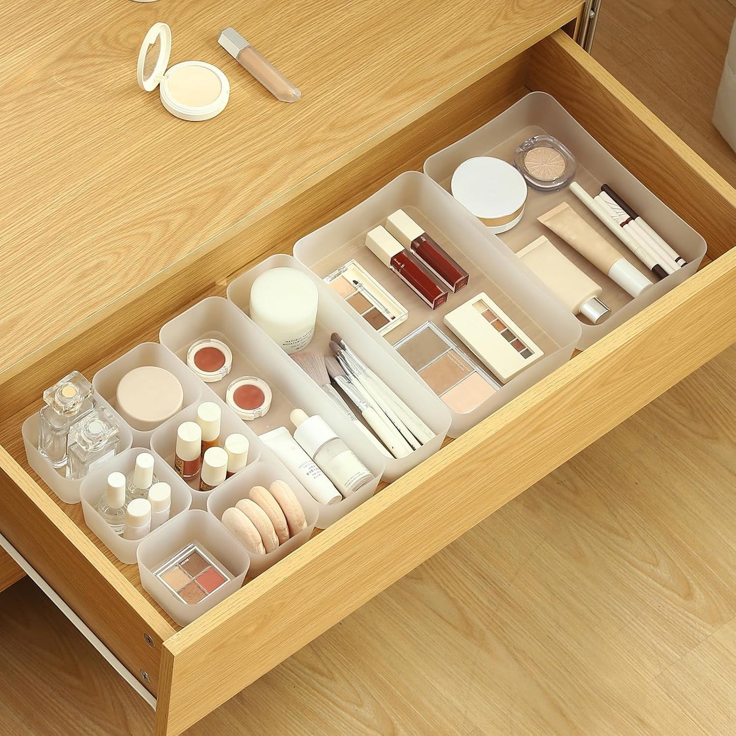 10 Pcs Drawer Organizer Tray Storage Box for Bedroom Dresser Bathroom Kitchen, Frosted