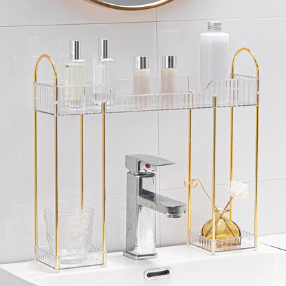 YCIA&DONE Bathroom Countertop Organizer Over The Faucet, Narrow Counter Organizers Above Sink, Table Mounted Faucet Over Sink Shelf for Kitchen, Toilet, Laundry(Smoky Gray)
