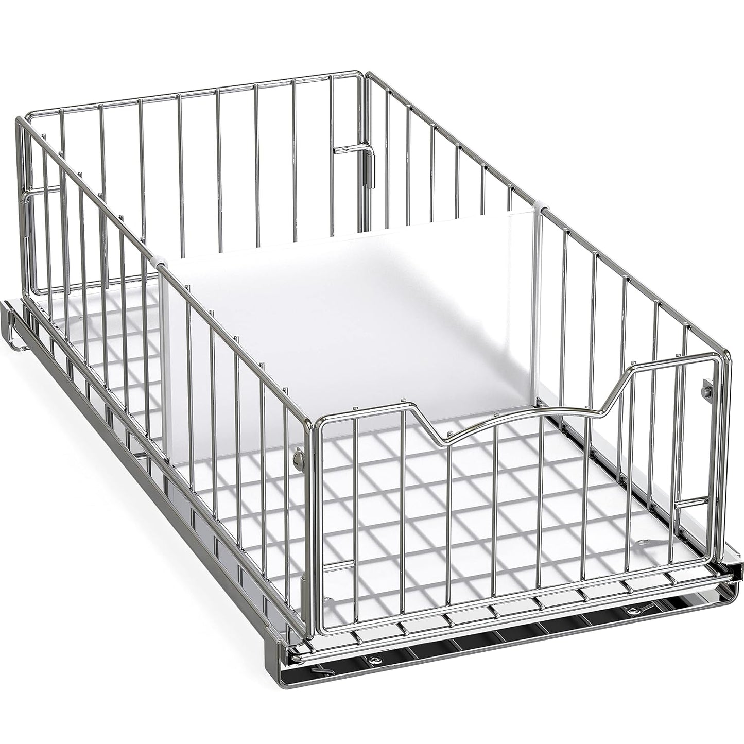 Simple Houseware Pull-Out Cabinet Sliding Basket, 17.2Dx9.7Wx5H, Chrome | Ideal for Kitchen and Bathroom Cabinet Storage Organizer, Under Sink or Pantry Organization