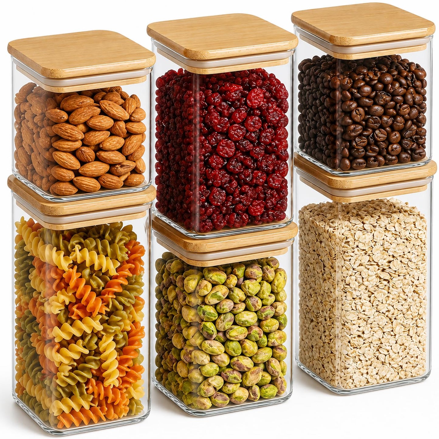 ComSaf Glass Pantry Storage Containers (0.7Qt/1.2Qt/1.6Qt) Set of 6, Square