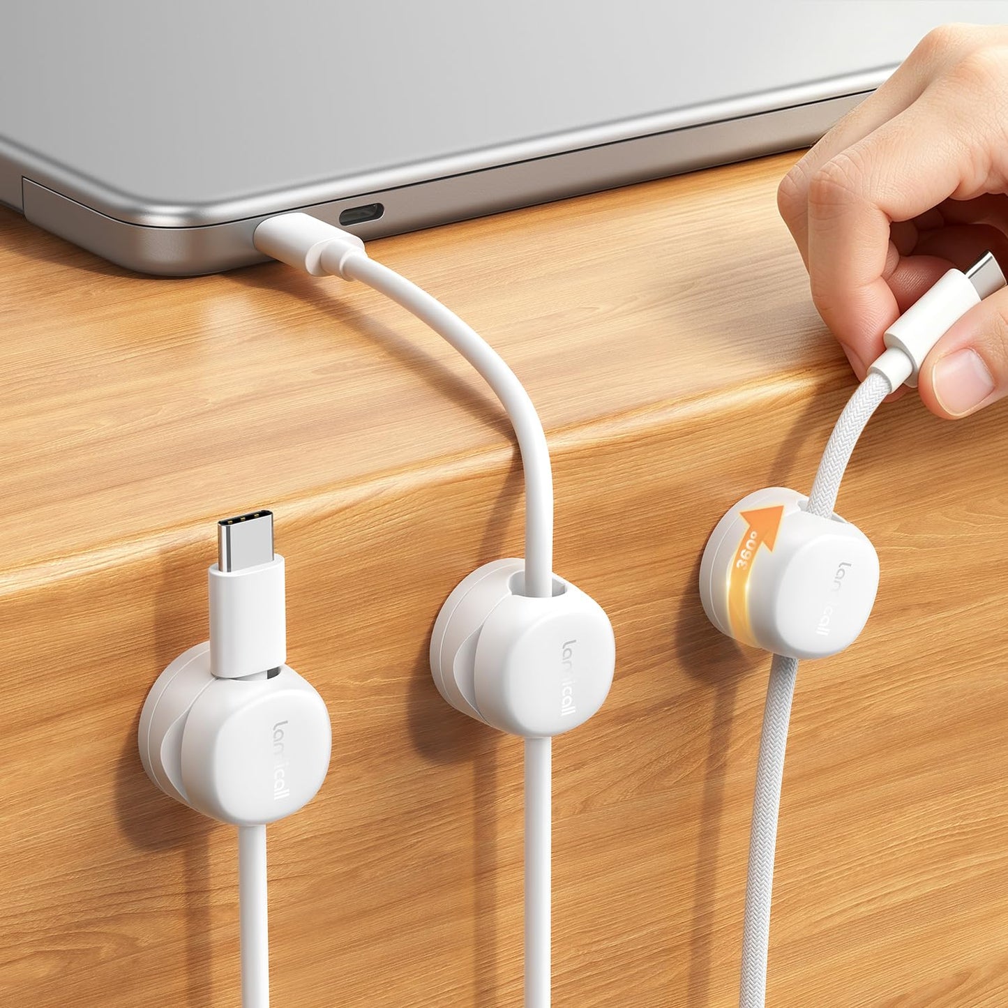 Lamicall 6 Pack Rotating Magnetic Cable Clips, Cord Organizer Holder | 1s Snap N52 Magnet Wire Management, Adhesive Phone Charger Keeper for Desk Nightstand Wall Car, Office Home Dorm Accessories