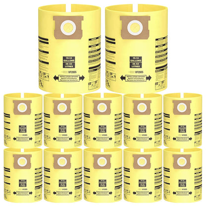 10PCS 10-14 Gallon Vacuum Bags for Shop Vac Bags | Disposable Wet Dry Vaccum Collection Bags, Replace Part Type I #90672 9067200, Type F #90662 9066200 9066233, VF2005 (Yellow)