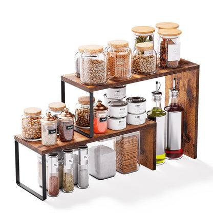Kitchen Countertop Organizer, Spice Rack Cabinet Organizer Shelf Stackable Counter Corner Shelves Organization and Storage for Pantry, Counter top, Coffee Station Wood Rustic Brown