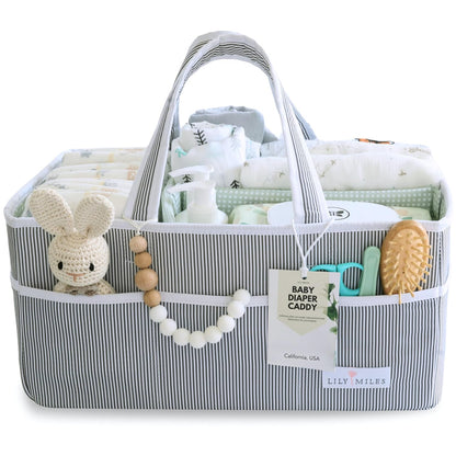 Baby Diaper Caddy Organizer - Large Tote Bag for Newborn essentials Boy or Girl - Baby Shower Basket - Nursery Must Haves - Registry Favorites - Newborn Caddie Car Organizer