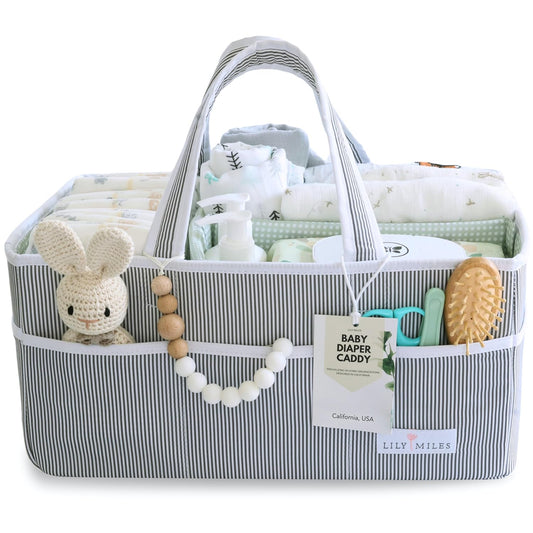 Baby Diaper Caddy Organizer - Large Tote Bag for N... (Gray/Mint)
