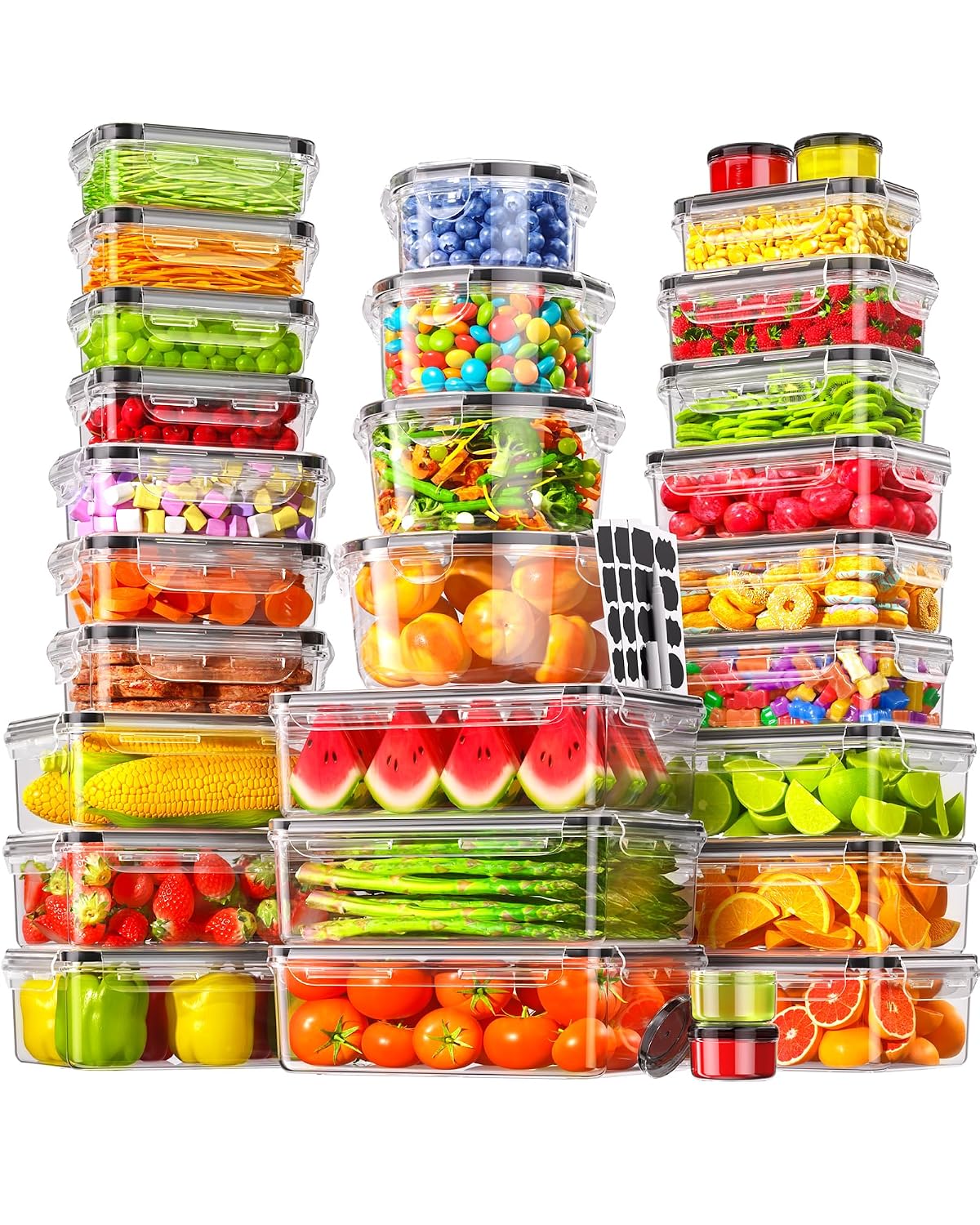 60 PCS Food Storage Containers with Lids Airtight, (30 Lids & 30 Containers) Leak proof Containers Set for Kitchen, Meal Prep, BPA-Free, PVC-Free Plastic, Microwave/Dishwasher Safe, Extra Labels & Pen