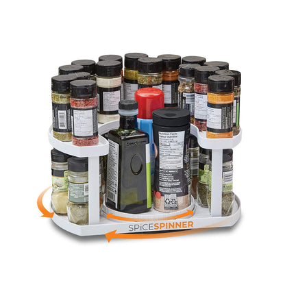 Spice Spinner Two-Tiered Spice Organizer & Holder That Saves Space, Keeps Everything Neat, Organized & Within Reach With Dual Spin Turntables