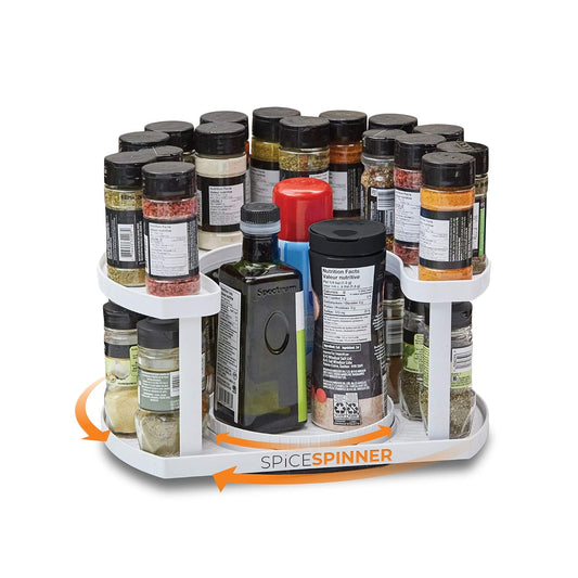 Spice Spinner Two-Tiered Spice Organizer & Holder That Saves Space, Keeps Everything Neat, Organized & Within Reach With Dual Spin Turntables
