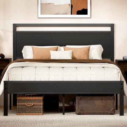 Z-hom Queen Bed Frame with Wooden Headboard & Footboard,Metal Platform Bed