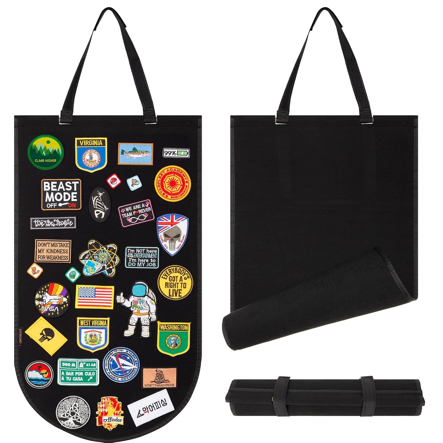 Hanging Patch Display Board, Foldable Patch Holder (Black) | Foldable felt panel displays military and morale patches. Patches not included.