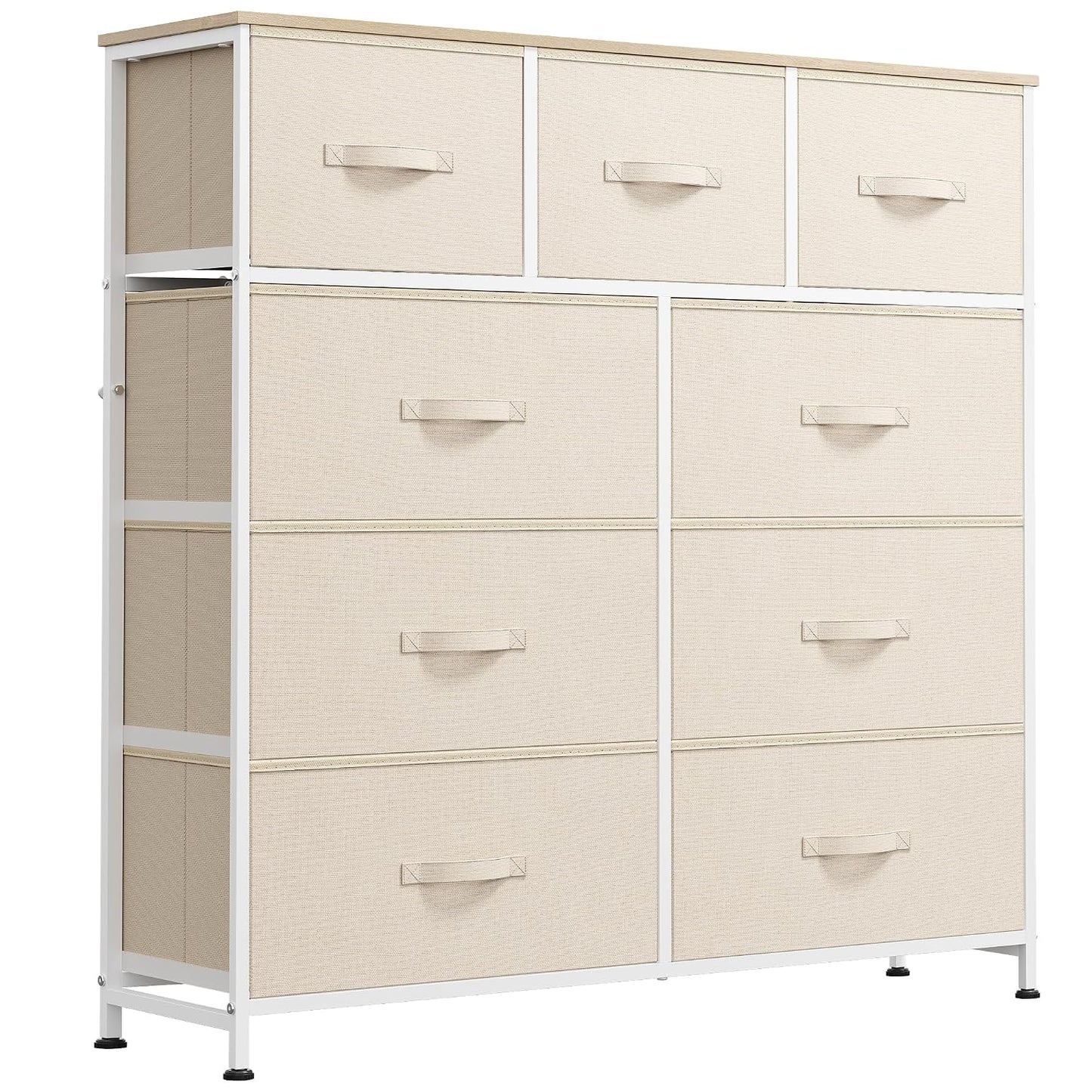 WLIVE Tall Dresser for Bedroom, 9 Drawer Chest of Drawers, Cream White