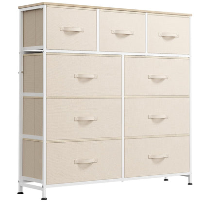 WLIVE Tall Dresser for Bedroom, 9 Drawer Chest of Drawers, Cream White