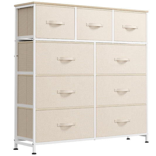 WLIVE Tall Dresser for Bedroom, 9 Drawer Chest of Drawers, Cream White