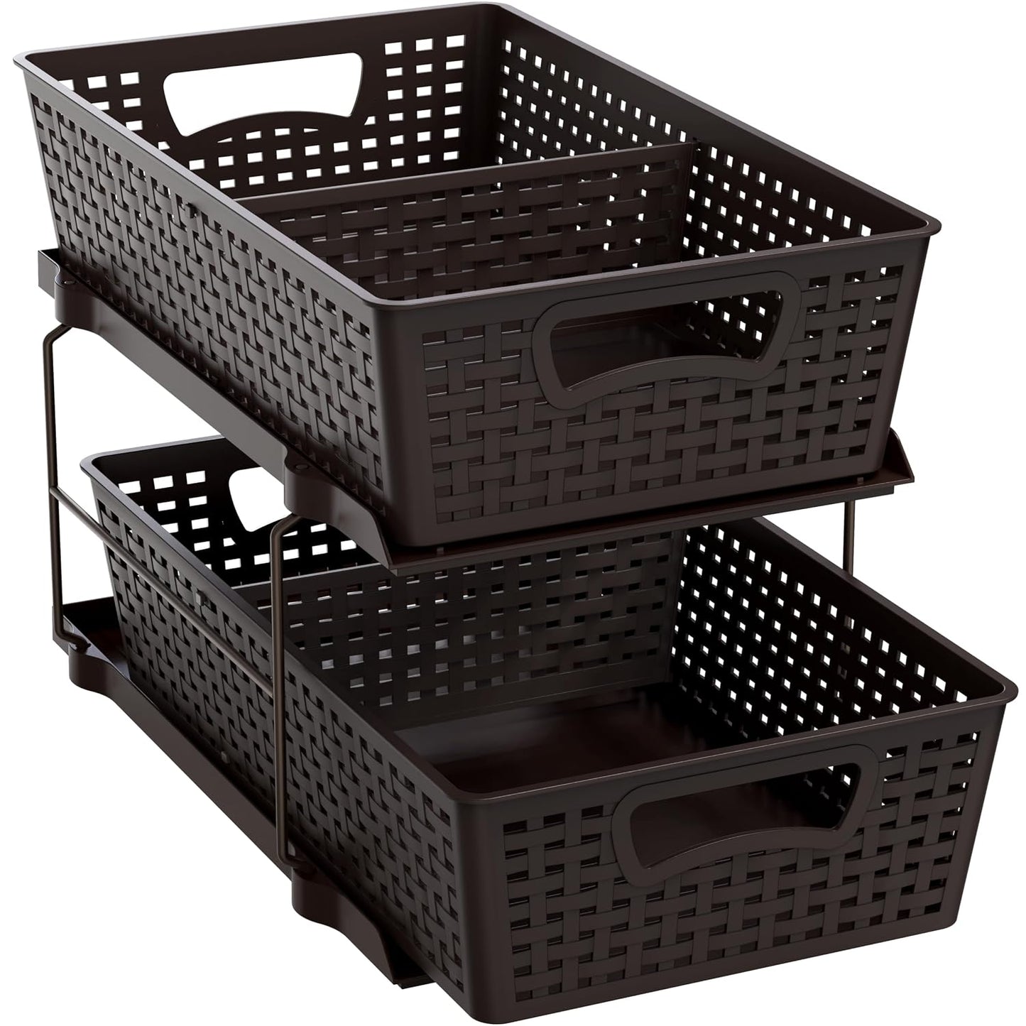 Simple Houseware 2 Tier Pull-Out Sliding Drawer Under Sink Storage, Brown | Great for Kitchen Bathroom Tray Shelf Organizer