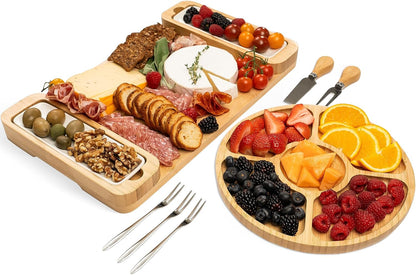 Charcuterie Boards Set, Bamboo Cheese Tray with Serving Accessories | Meat and Veggie Appetizer Platter, Movie Nights, Family Gatherings, Picnic Essentials, Dinner Party Hosting, Wine Nights, BBQ