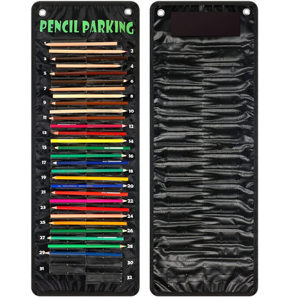Pencil Parking Pocket for Classroom,Hanging Pencil Holder Wall Organization Numbered pencils Dispenser with Magnetic Strip Grommets for Back to School Student Essentials(Basic)
