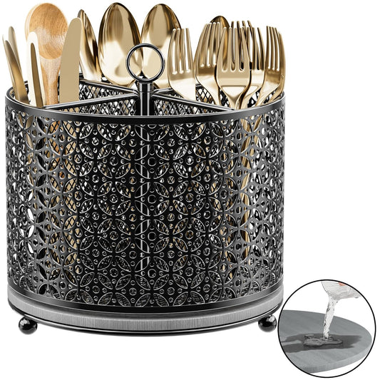 360° Rotating Utensil Holder Caddy - Fast-Drying S... (Black | Metal)