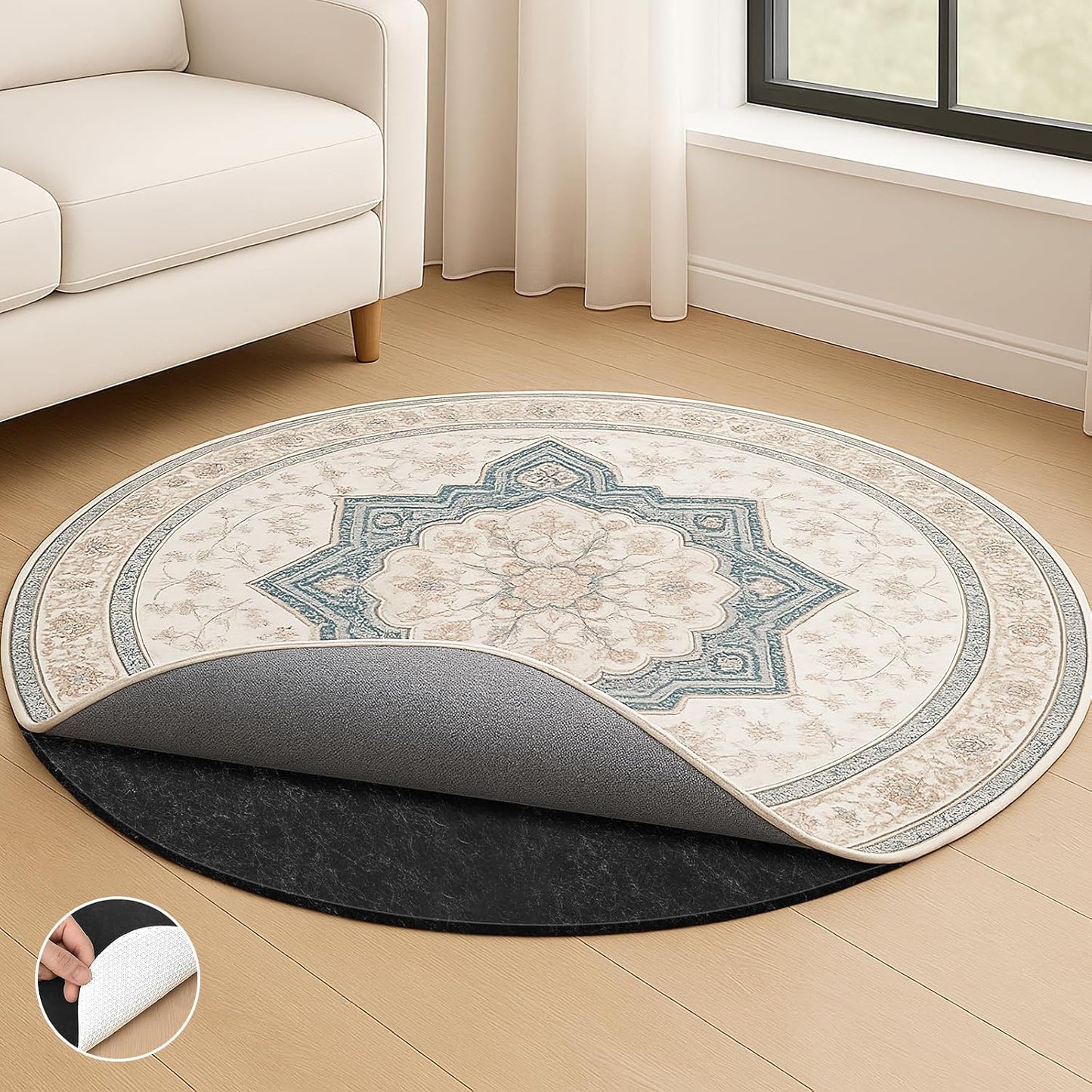 Deep Dream Dual Surface 8' Round Rug Pad, Waterproof 1/4" Thick Felt + Rubber Backing, Non Slip Round Carpet Gripper for Area Rugs, Protective Cushioned Pads for All Floors