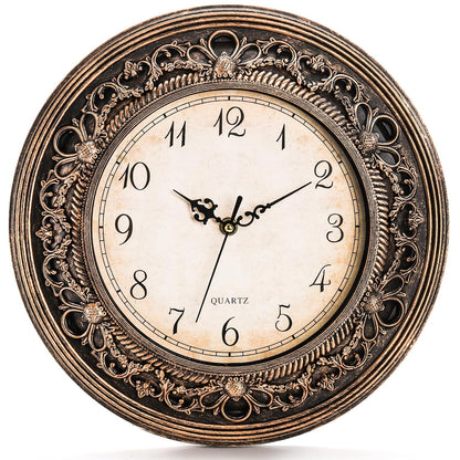 Pumtus Plastic Silent Wall Clock, 13 Inch Vintage Battery Operated Wall Clocks, Large Decorative Round Living Room Clock, Non-Ticking Retro Analog Clocks for Bathroom, Office, Kitchen, School