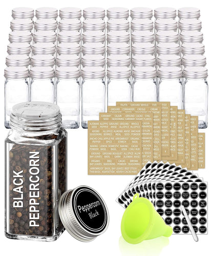 48 Pcs 4 oz Glass Spice Jars with Shaker Lids and 703 Spice Labels