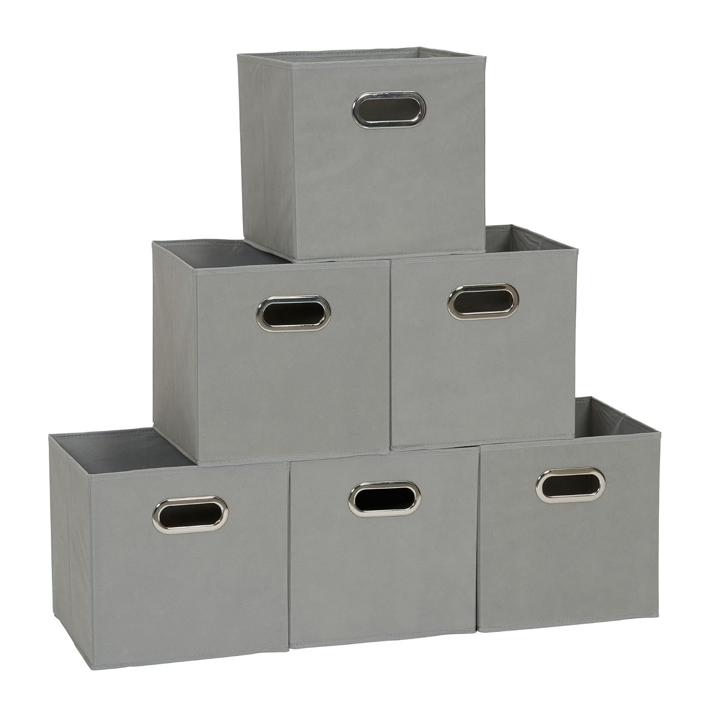 Household Essentials Fabric Storage Bins in Strong Poly‑Woven Fabric, Sturdy Chipboard Sides, Grommet Front Handle, Dove Gray Finish, Set of 6