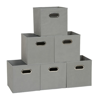 Household Essentials Fabric Storage Bins in Strong Poly‑Woven Fabric, Sturdy Chipboard Sides, Grommet Front Handle, Dove Gray Finish, Set of 6