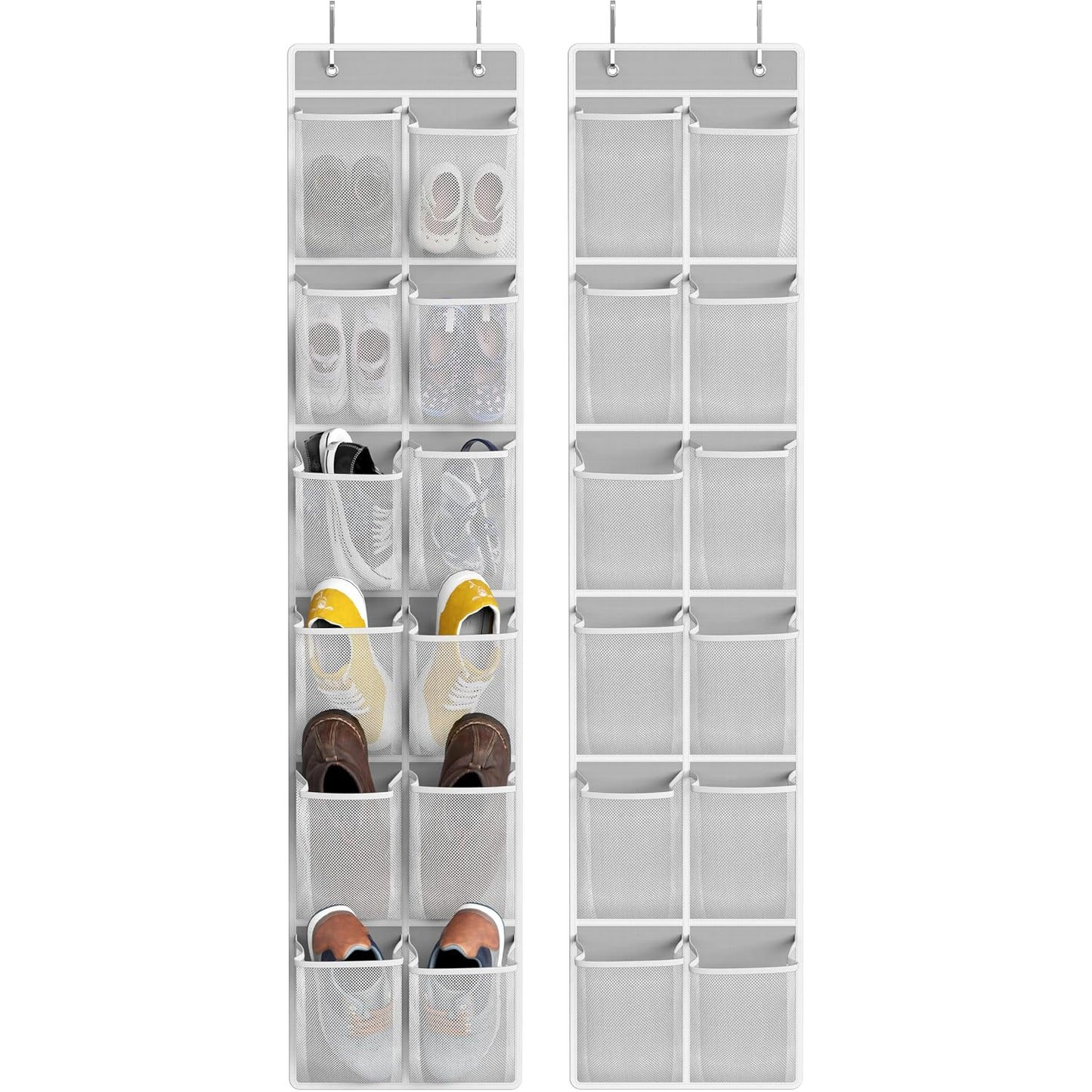 Simple Houseware 12 Pockets Large Over Door Shoe Organizer, 2 Pack, Gray | Total 24 Pockets, 56" x 12.5", Fits Standard & Narrow Door, 4 Durable Metal Hooks, 6" x 8" Pocket Size, Multipurpose