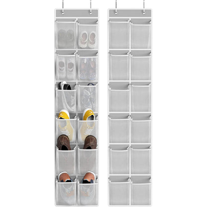 Simple Houseware 12 Pockets Large Over Door Shoe Organizer, 2 Pack, Gray | Total 24 Pockets, 56" x 12.5", Fits Standard & Narrow Door, 4 Durable Metal Hooks, 6" x 8" Pocket Size, Multipurpose