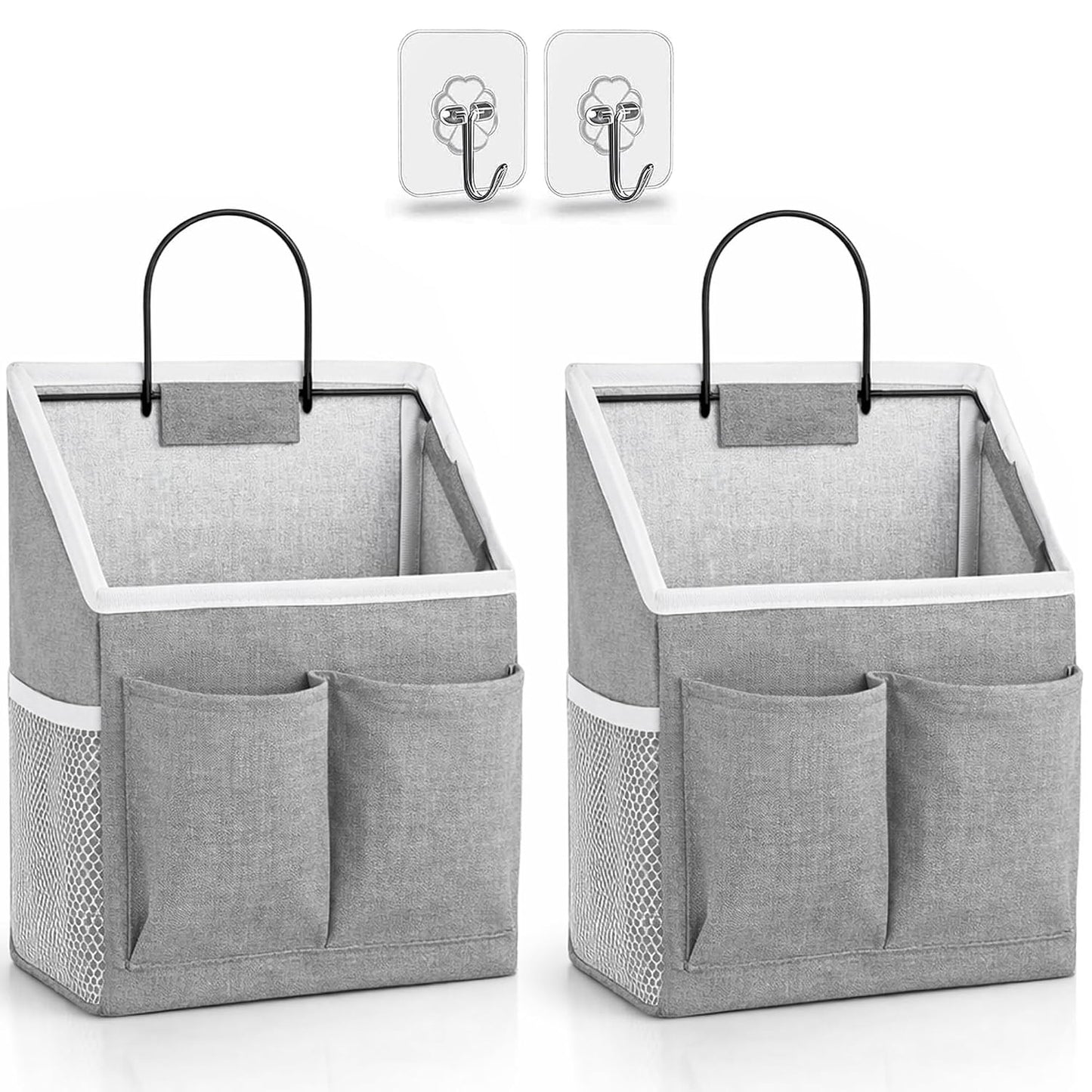 Kanrichu 2pcs Wall Hanging Storage Bag, Wall Hanging Baskets for Organizing as Over the Door Organizer, Wall File Organizer, Rv Storage and Organization. For Bedroom, Office, Camper (Gray-Upgraded)