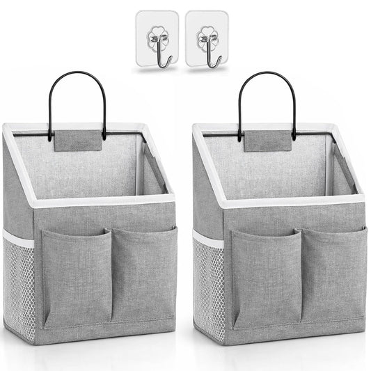 Kanrichu 2pcs Wall Hanging Storage Bag, Wall Hanging Baskets for Organizing as Over the Door Organizer, Wall File Organizer, Rv Storage and Organization. For Bedroom, Office, Camper (Gray-Upgraded)